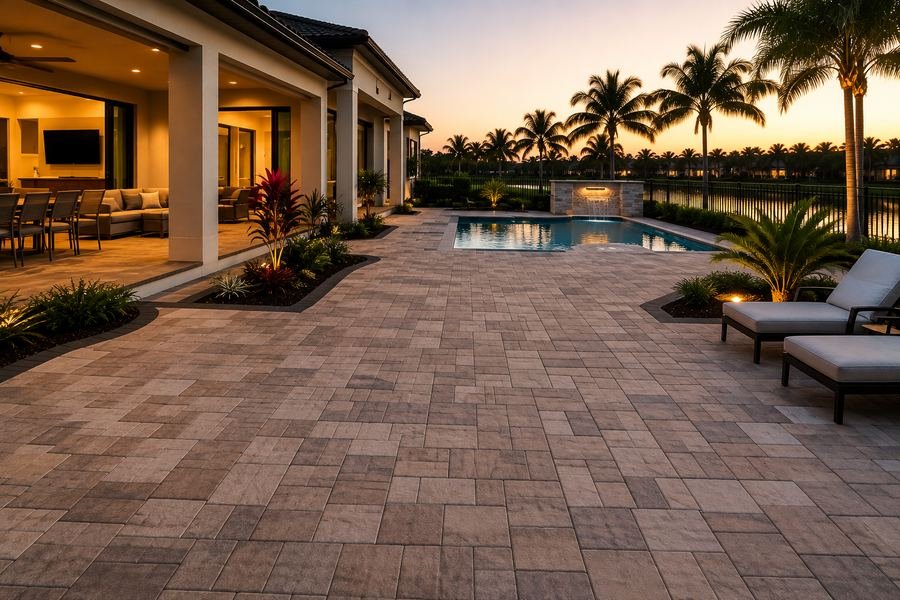 Firepit patio and landscape lighting