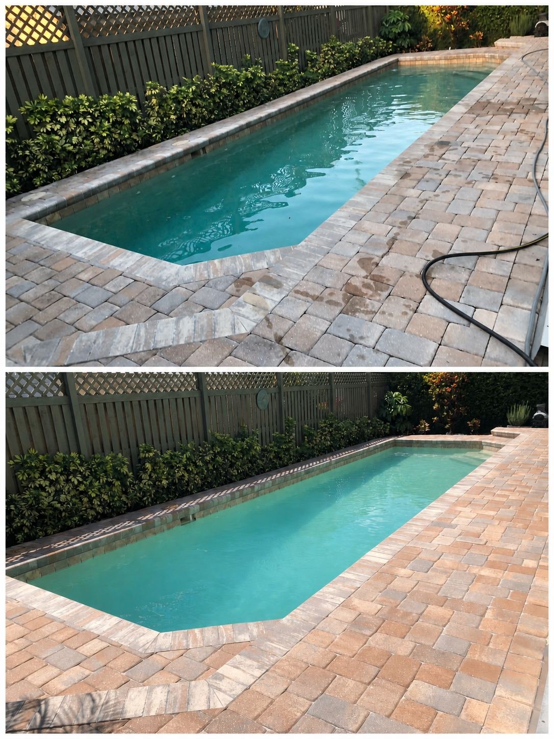 Pool deck cleaning before and after