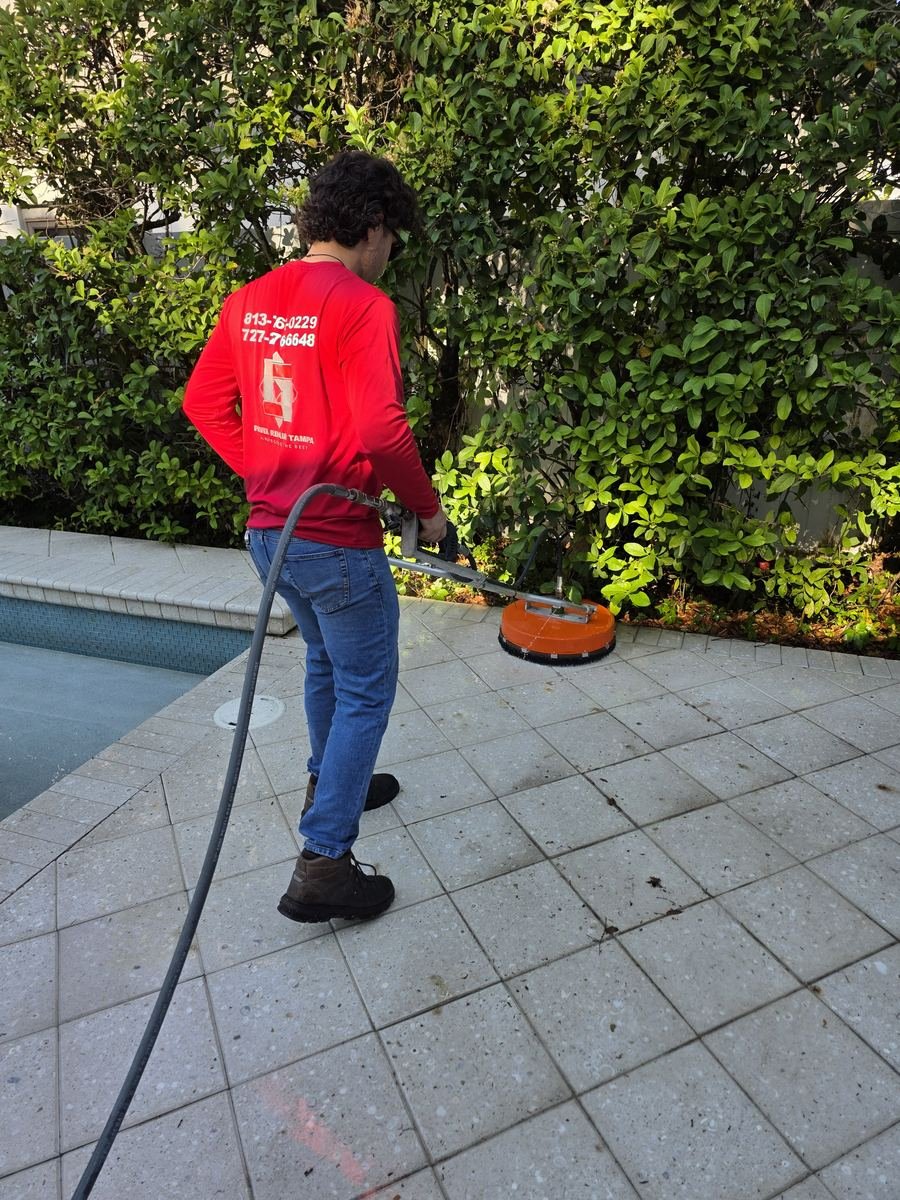 Pressure washed driveway